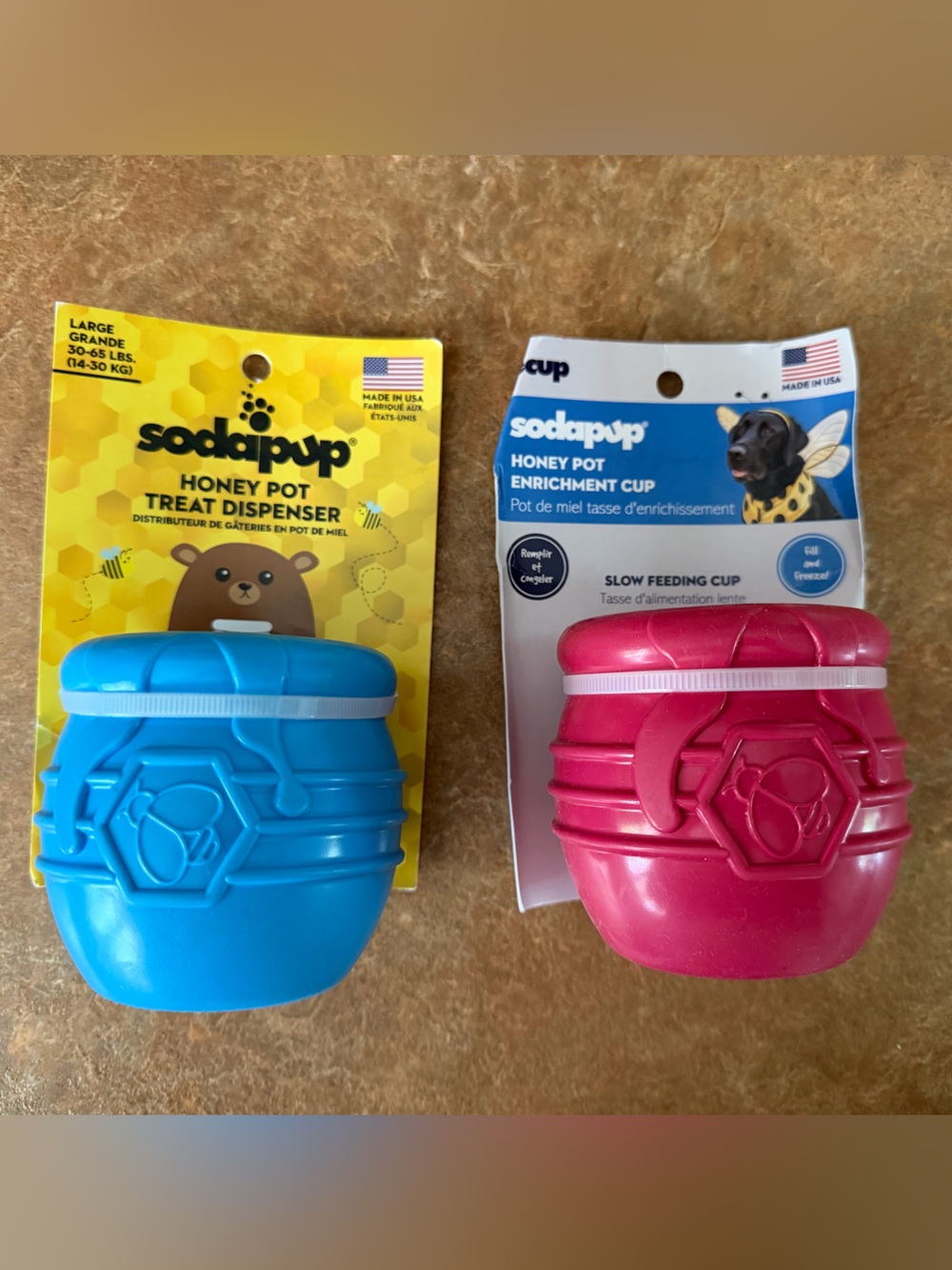 Soda Honey Pot Dog Treat Dispenser - Blue & White